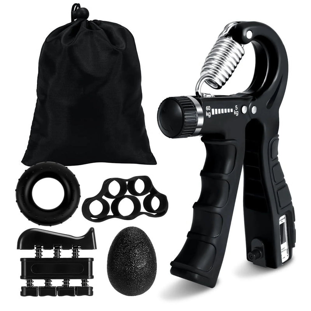 6-Pack Adjustable Grip Strength Training Kit with Counter, Resistance Range 10 to 132 lbs, Includes Hand Gripper, Hand Extension Exerciser, and Forearm Workout Ring for Muscle Development and Rehabilitation