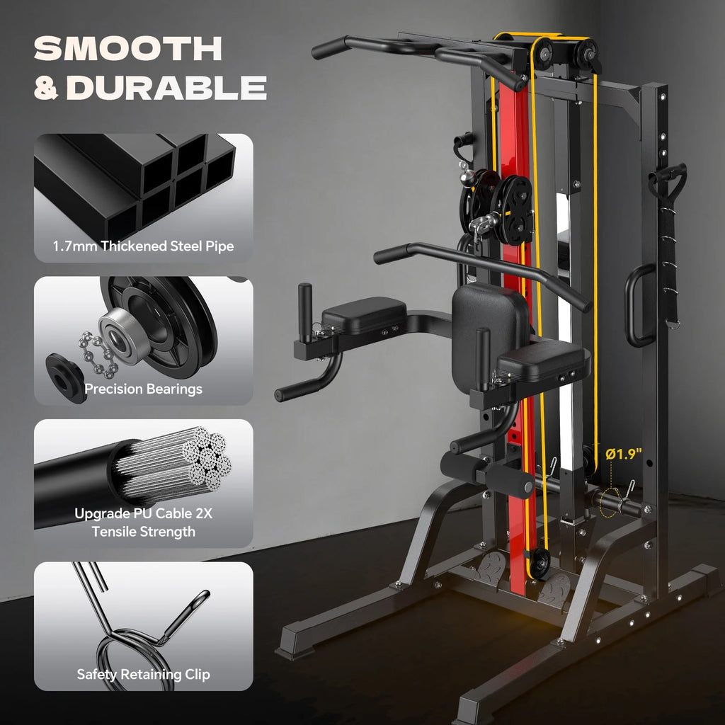 Home Gym Pulley System - Versatile High/Low Lat Pulldown and Row Machine with Leg Support for Comprehensive Strength Training