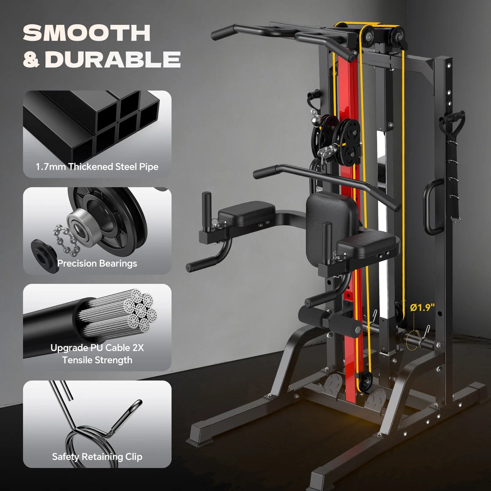 Home Gym Pulley System - Versatile High/Low Lat Pulldown and Row Machine with Leg Support for Comprehensive Strength Training