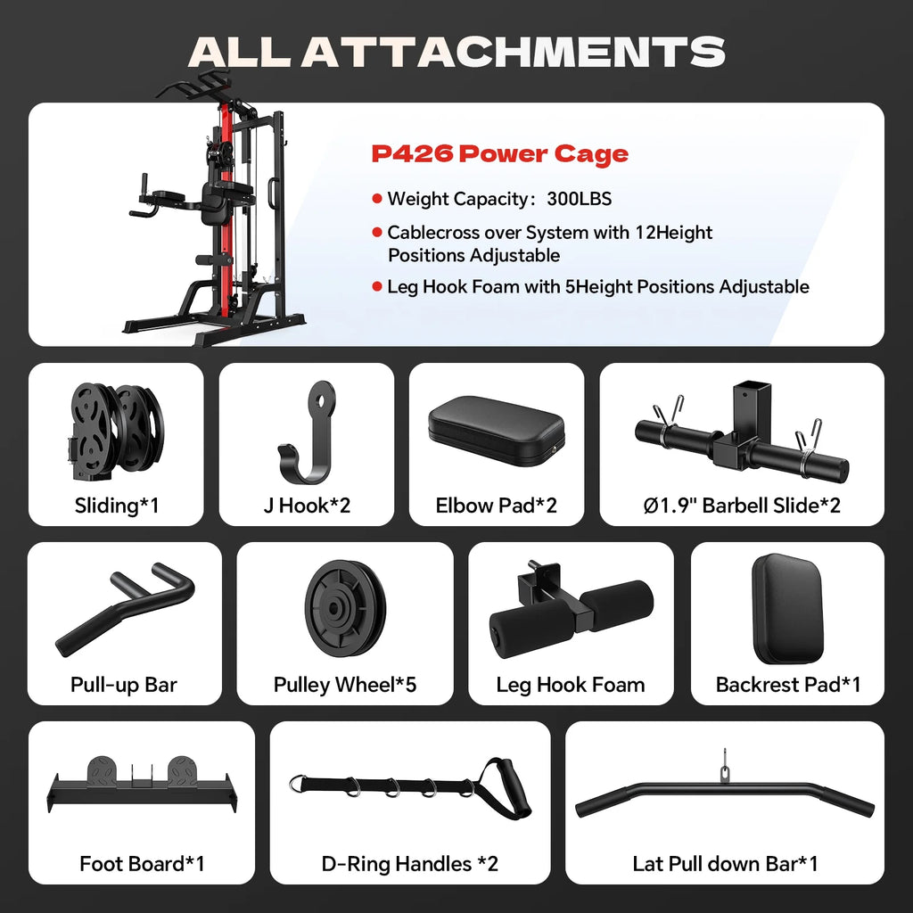 Home Gym Pulley System - Versatile High/Low Lat Pulldown and Row Machine with Leg Support for Comprehensive Strength Training