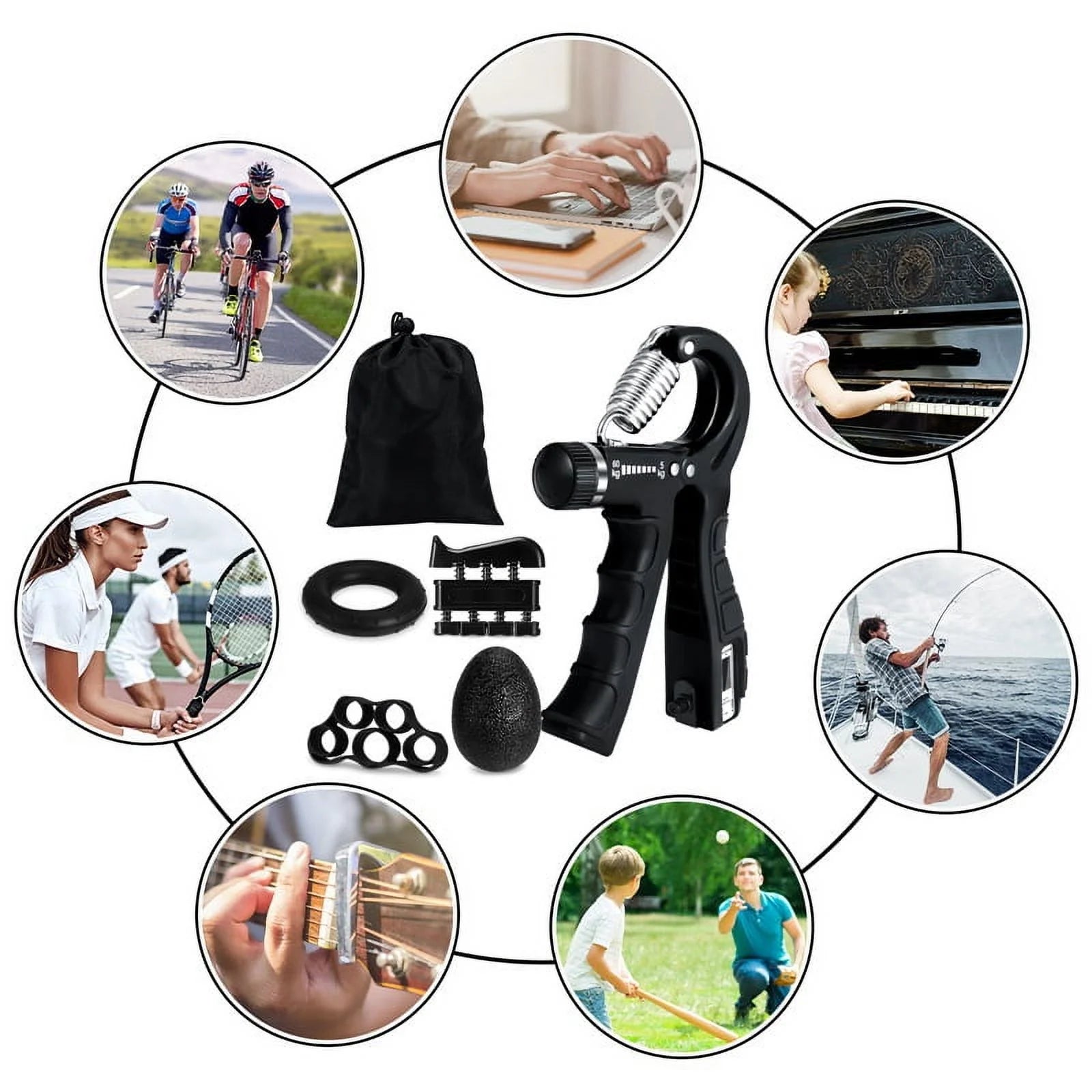 6-Pack Adjustable Grip Strength Training Kit with Counter, Resistance Range 10 to 132 lbs, Includes Hand Gripper, Hand Extension Exerciser, and Forearm Workout Ring for Muscle Development and Rehabilitation