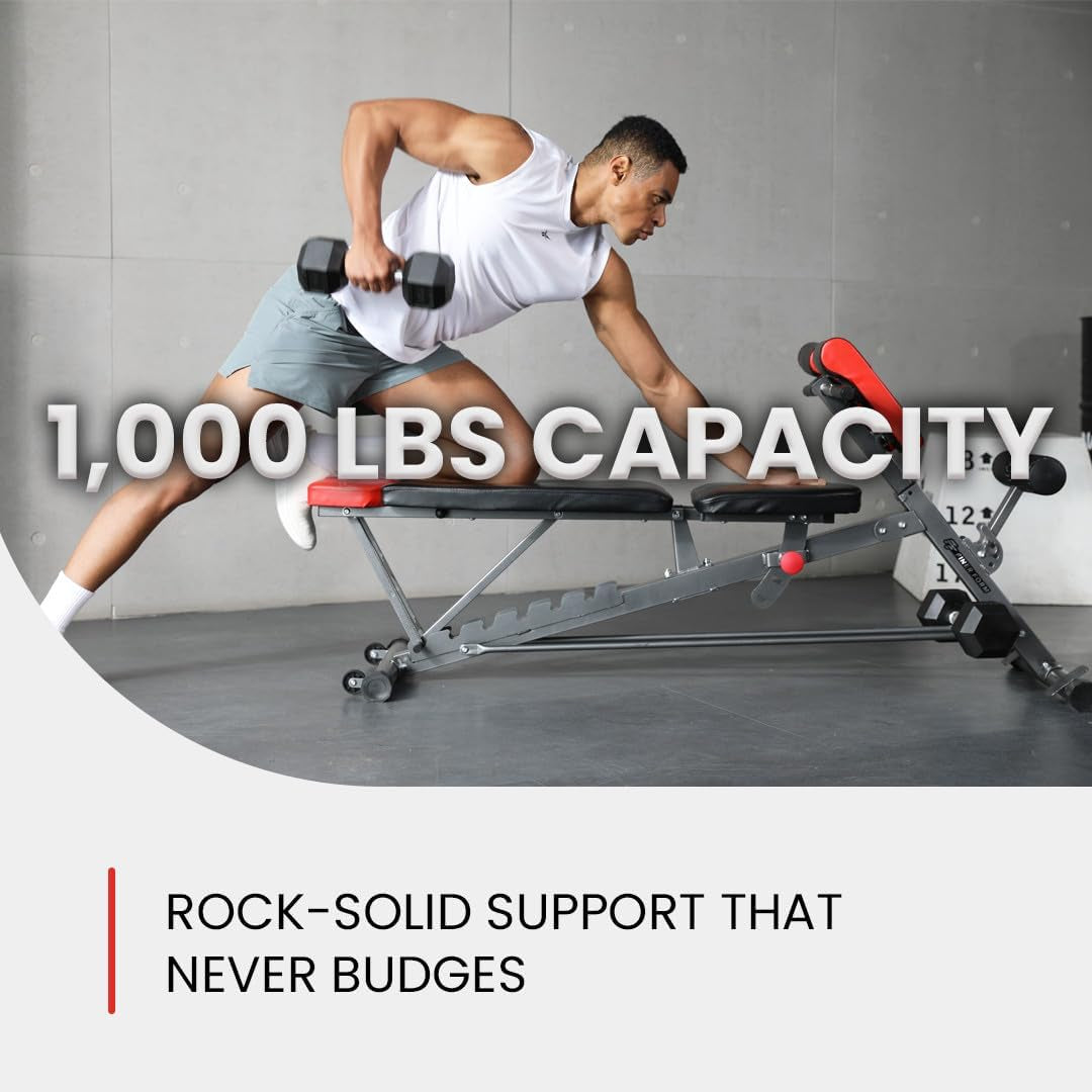 Versatile FID Weight Bench for Comprehensive Full-Body Workouts – Includes Hyper Back Extension, Roman Chair, Adjustable Ab Sit-Up Bench, Incline/Decline Bench, and Flat Bench