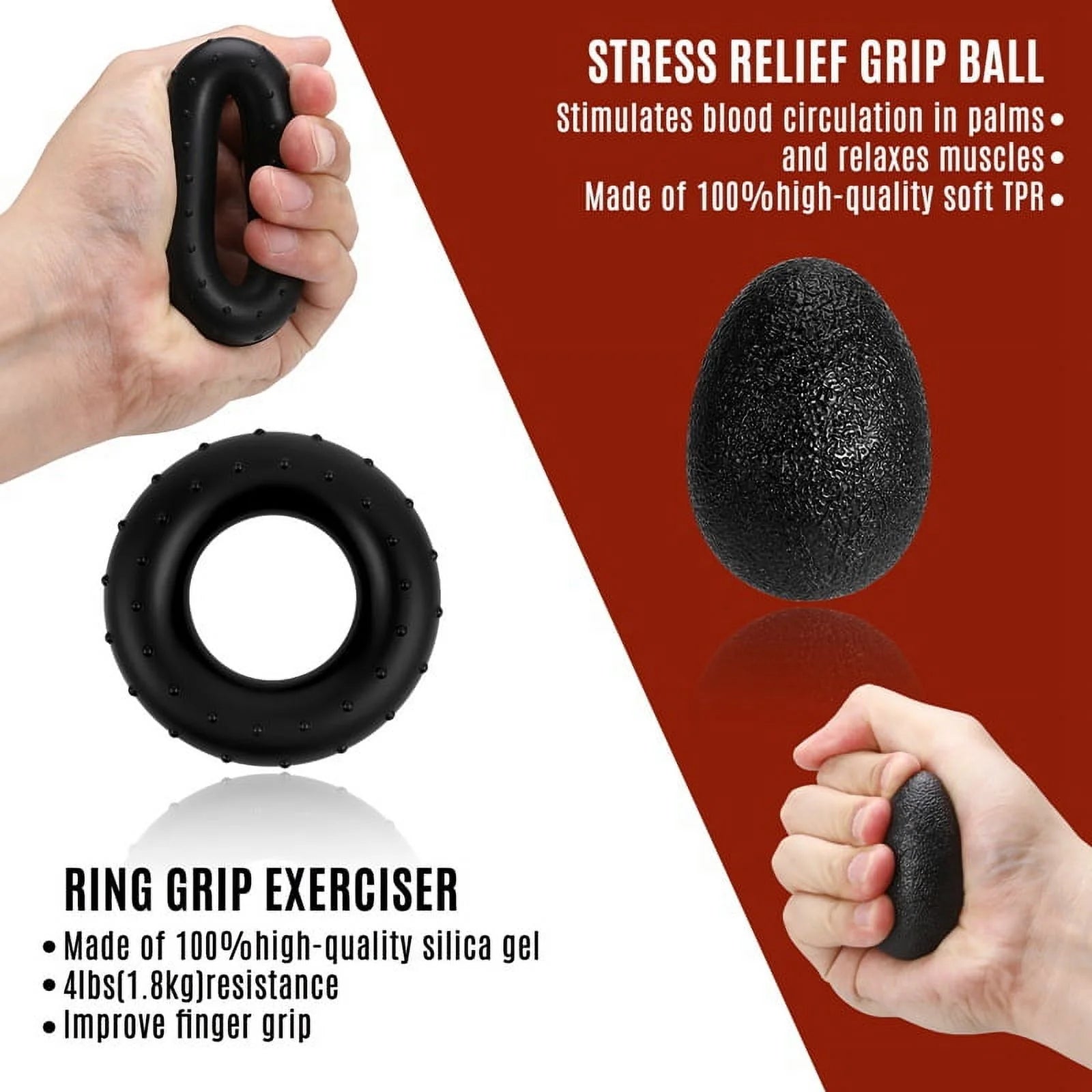 6-Pack Adjustable Grip Strength Training Kit with Counter, Resistance Range 10 to 132 lbs, Includes Hand Gripper, Hand Extension Exerciser, and Forearm Workout Ring for Muscle Development and Rehabilitation