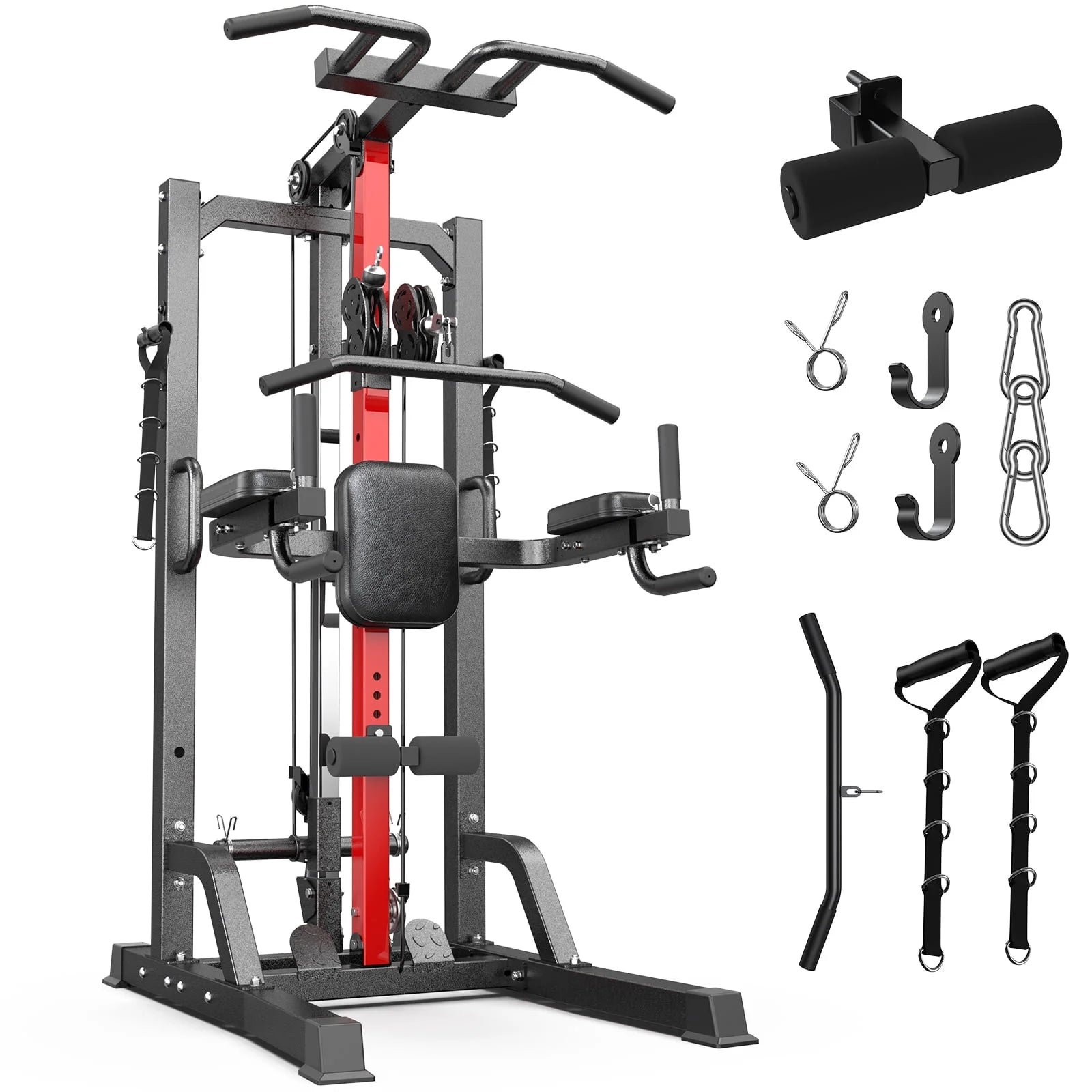 Home Gym Pulley System - Versatile High/Low Lat Pulldown and Row Machine with Leg Support for Comprehensive Strength Training