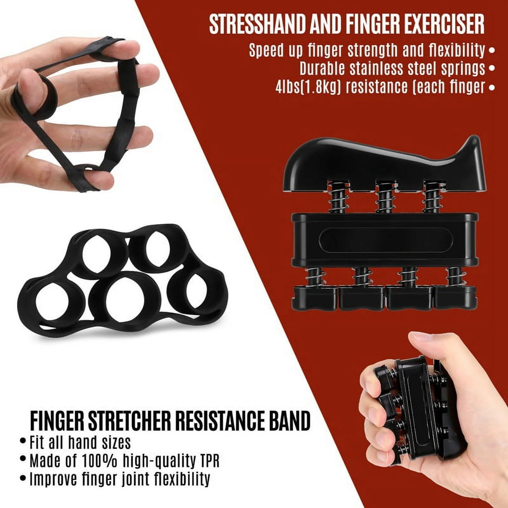 6-Pack Adjustable Grip Strength Training Kit with Counter, Resistance Range 10 to 132 lbs, Includes Hand Gripper, Hand Extension Exerciser, and Forearm Workout Ring for Muscle Development and Rehabilitation