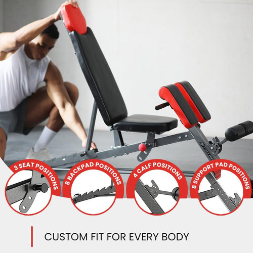Versatile FID Weight Bench for Comprehensive Full-Body Workouts – Includes Hyper Back Extension, Roman Chair, Adjustable Ab Sit-Up Bench, Incline/Decline Bench, and Flat Bench
