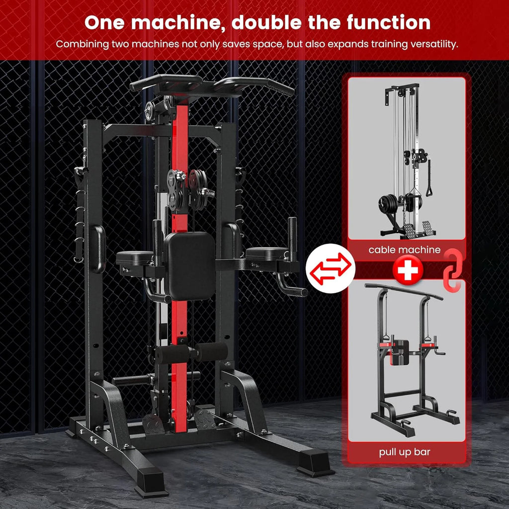 Home Gym Pulley System - Versatile High/Low Lat Pulldown and Row Machine with Leg Support for Comprehensive Strength Training