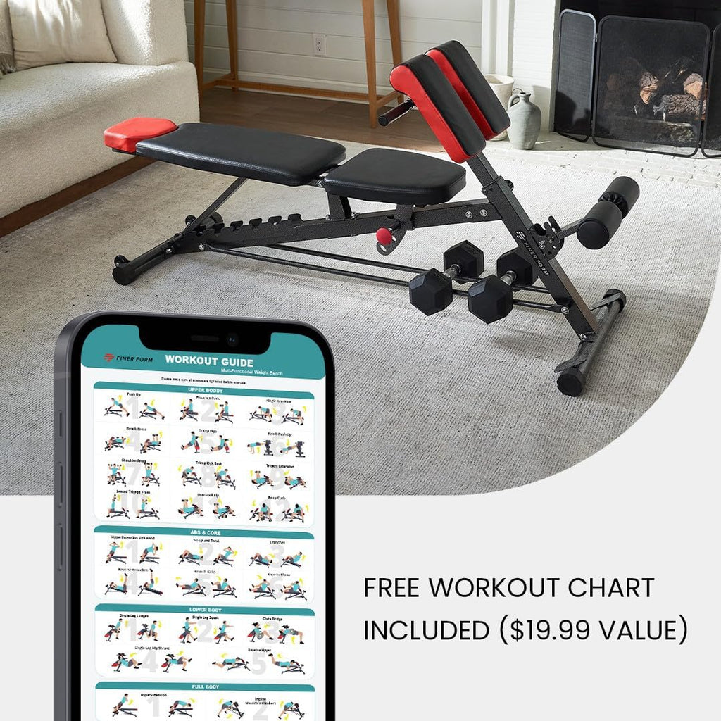 Versatile FID Weight Bench for Comprehensive Full-Body Workouts – Includes Hyper Back Extension, Roman Chair, Adjustable Ab Sit-Up Bench, Incline/Decline Bench, and Flat Bench