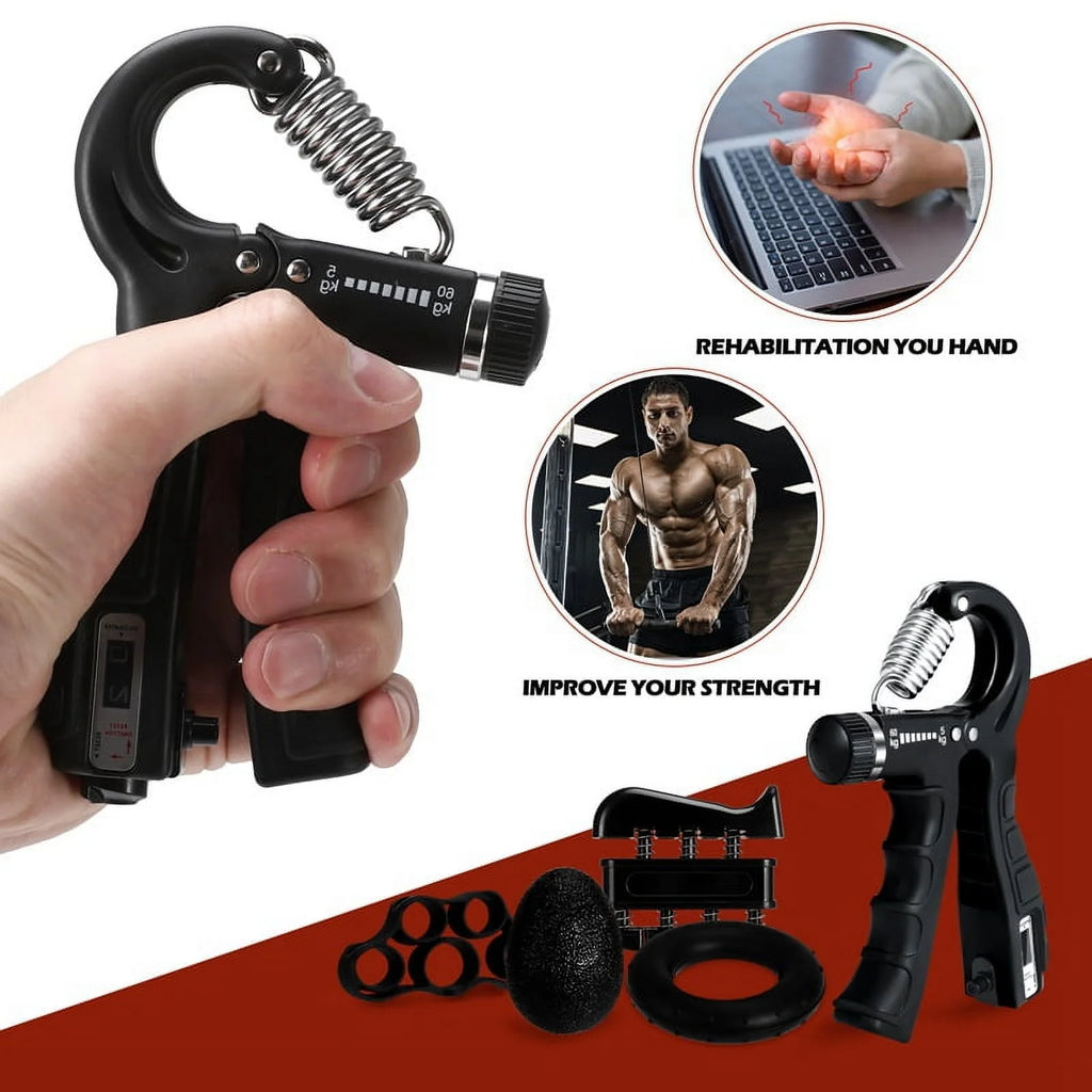 6-Pack Adjustable Grip Strength Training Kit with Counter, Resistance Range 10 to 132 lbs, Includes Hand Gripper, Hand Extension Exerciser, and Forearm Workout Ring for Muscle Development and Rehabilitation