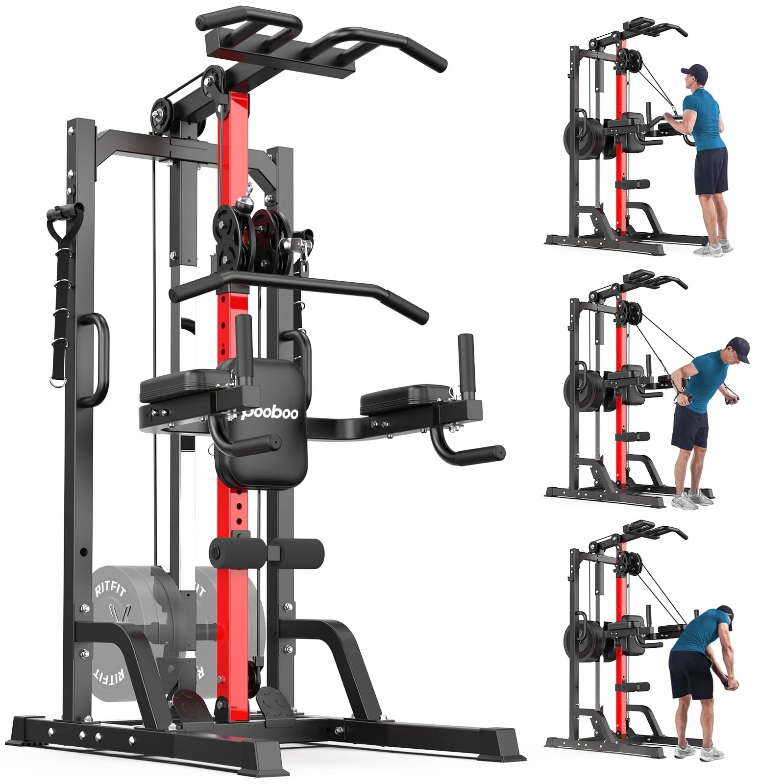 Home Gym Pulley System - Versatile High/Low Lat Pulldown and Row Machine with Leg Support for Comprehensive Strength Training