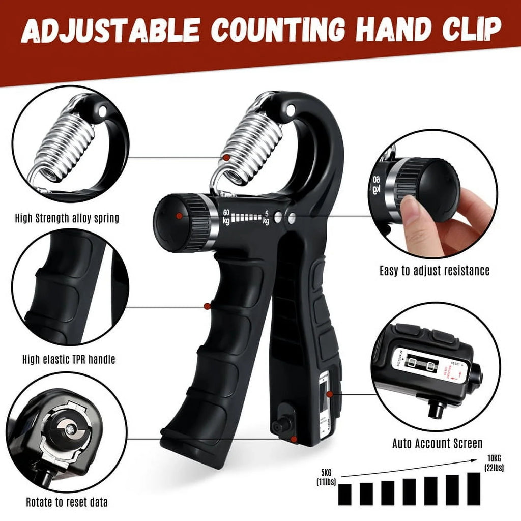 6-Pack Adjustable Grip Strength Training Kit with Counter, Resistance Range 10 to 132 lbs, Includes Hand Gripper, Hand Extension Exerciser, and Forearm Workout Ring for Muscle Development and Rehabilitation